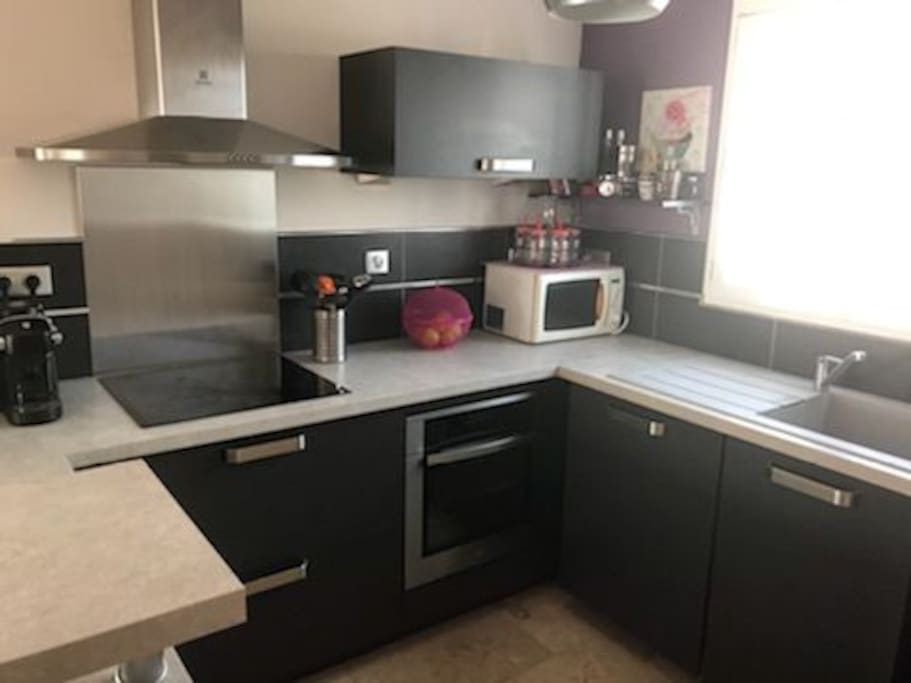 cuisine équipé ,plaque a induction ,micro onde ,four a chaleur tournante ,frigo avec tiroir congélateur.