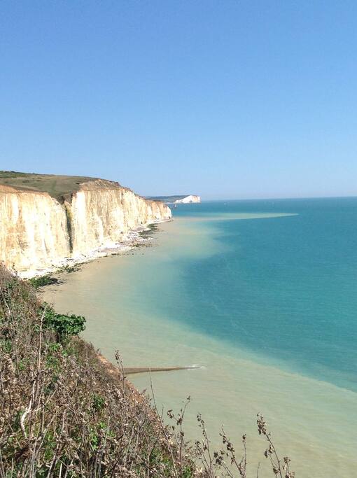 Access to under cliff walk along coast.