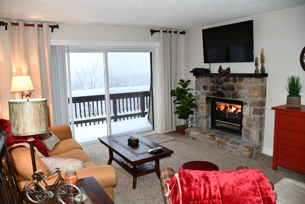 Sit in front of the fireplace and watch the snowfall...