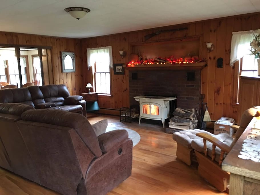 Shared living room with wood stove