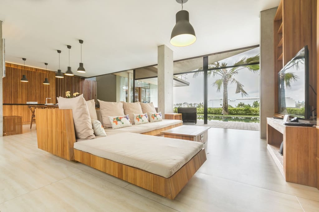 Open space livingroom by the pool