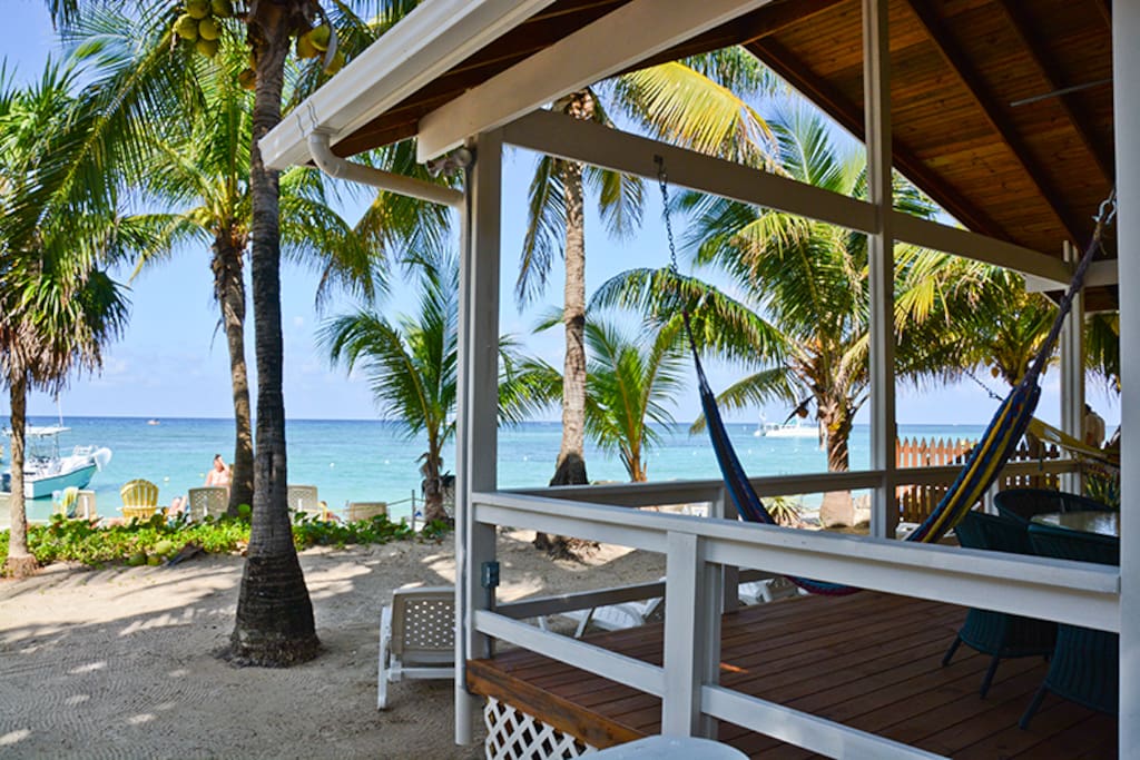 Private beach garden shaded by coconut palms