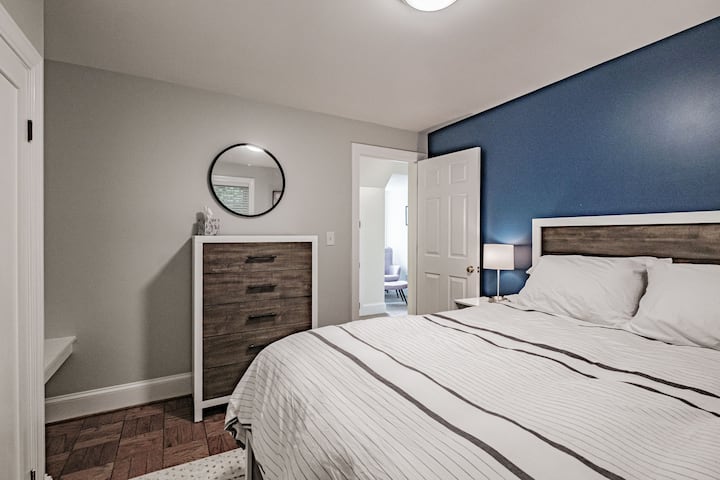 Bedroom with a queen bed.