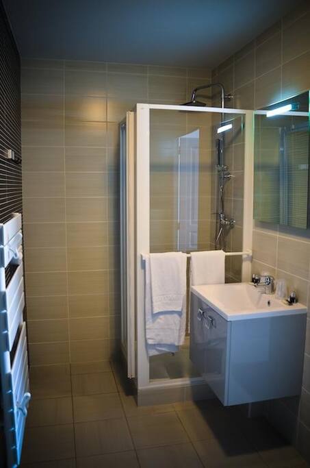 Get ready for your day in the bathroom that includes basic toiletries and towels.