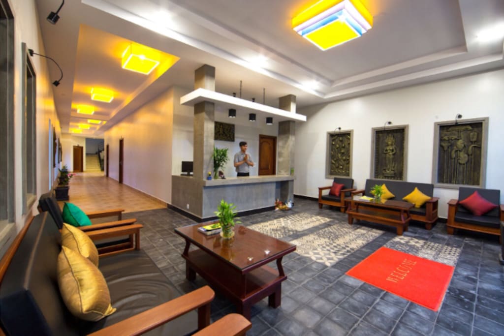 Comfortable lobby with friendly receptionist