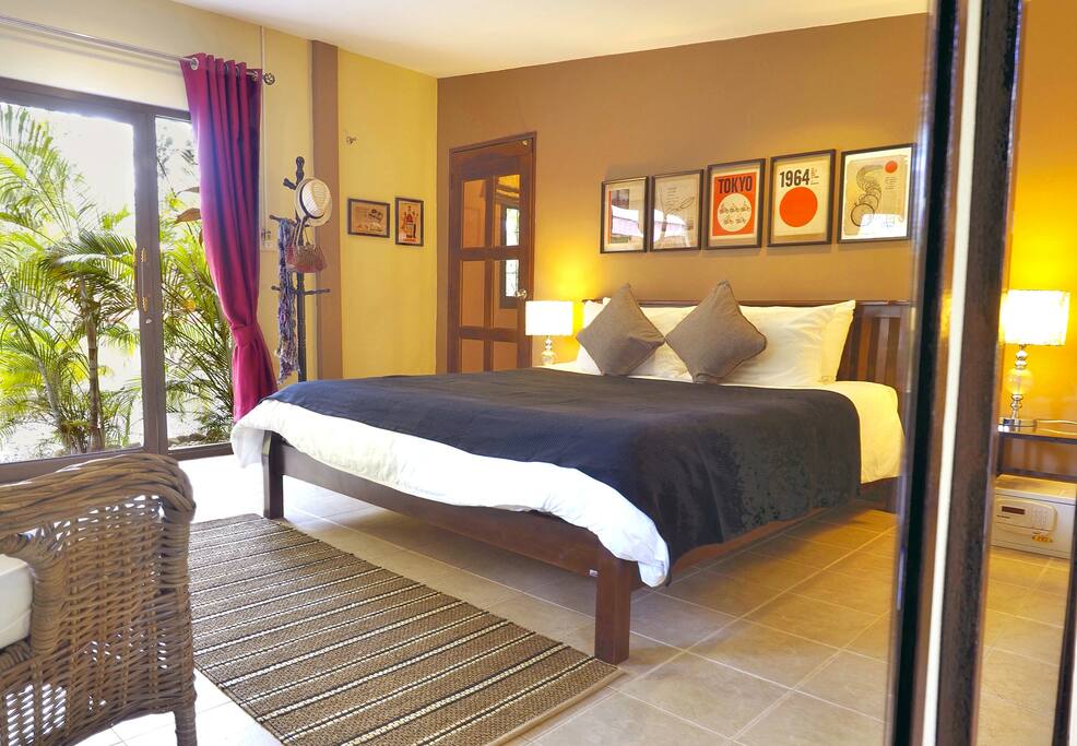 Your sleep quality is much cared here. We use a king-size quality mattress + 4 comfortable pillows (2 medium-firm + 2 soft ones).