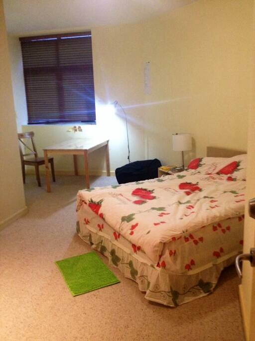 table, window and bed lamp