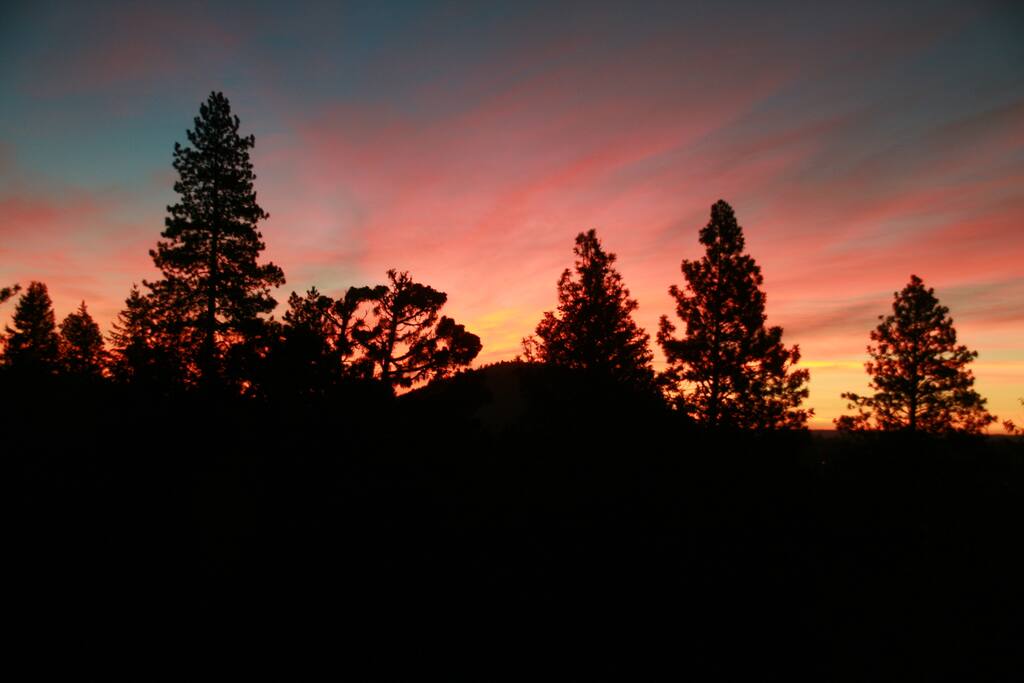 Sunrise over Pilot Butte from the master bedroom