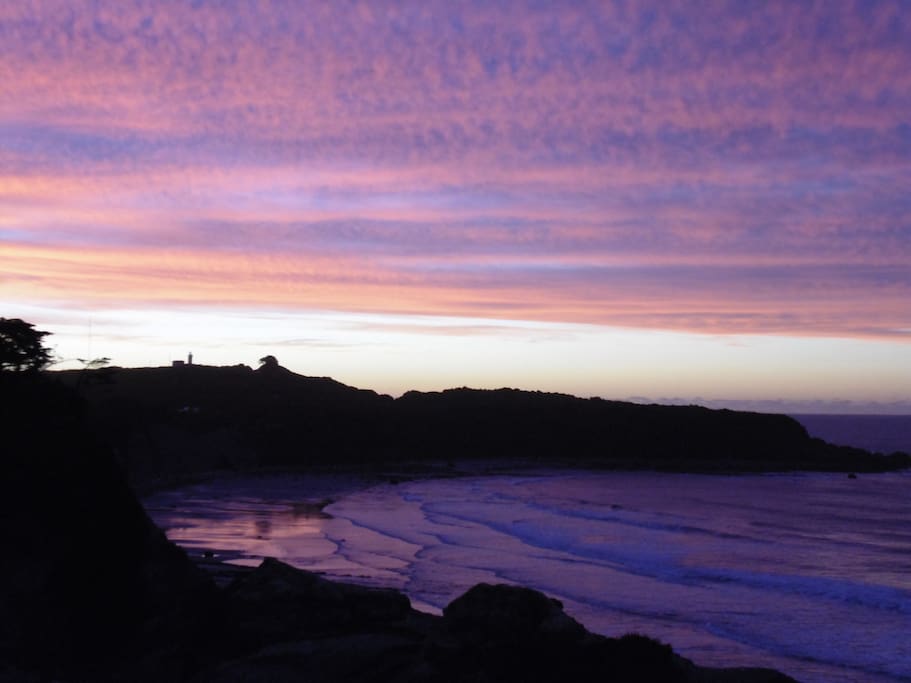 sunset overlooking the beach.