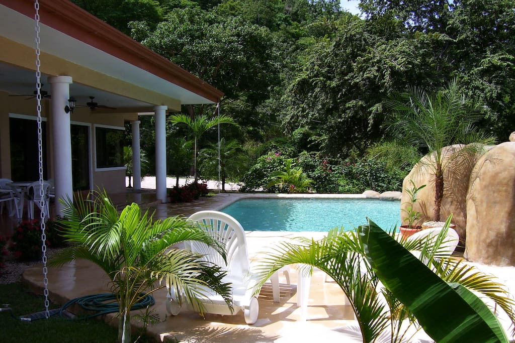 Side view of our pool and patio