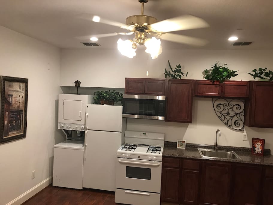 Laundry and kitchen.