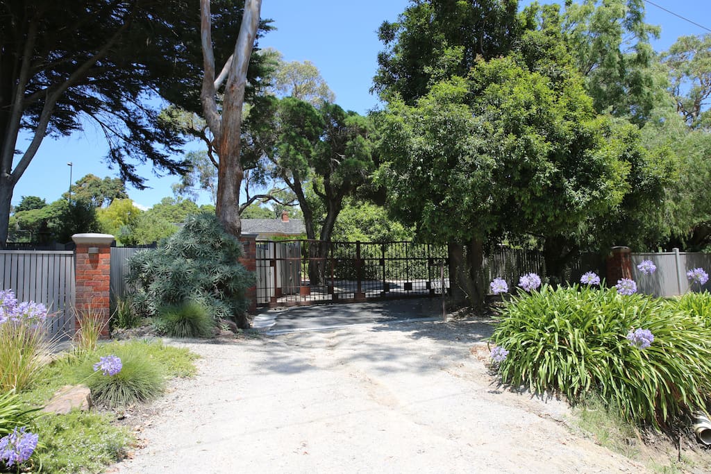 Front gate to the property, press the button on the right to open the gate