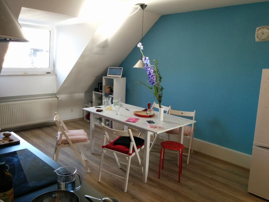 Our spacious bright kitchen, a place to cook and connect
