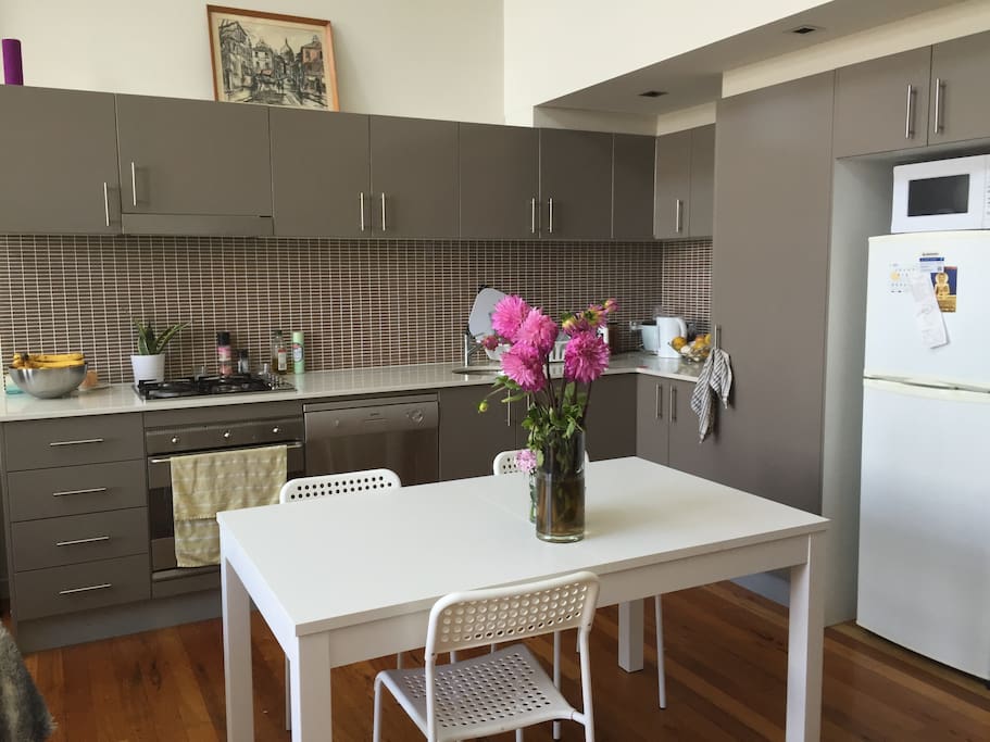 Fully stocked kitchen with gas oven/stove, dish washer & a multitude of fun appliances