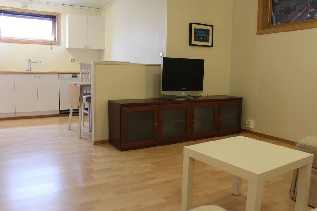 Living room with an half open kitchen solution
