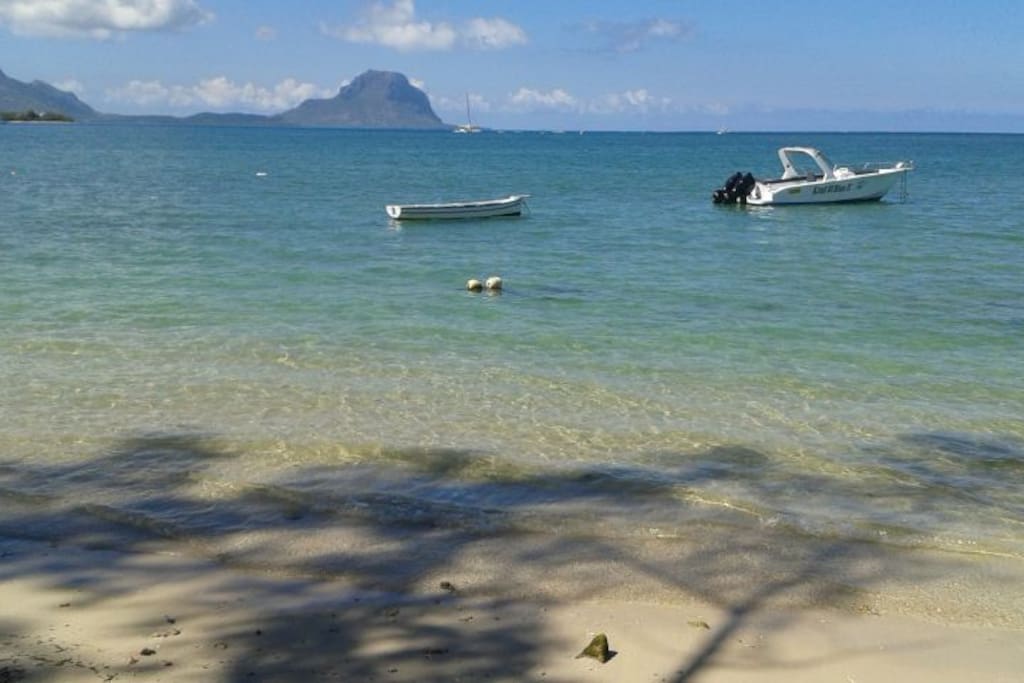 Beach and sea with view of Le Morne
