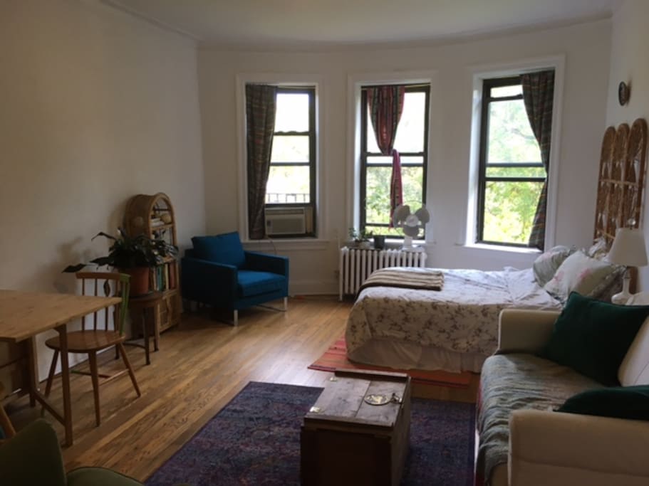 The main room with sleeping, living, and dining area.