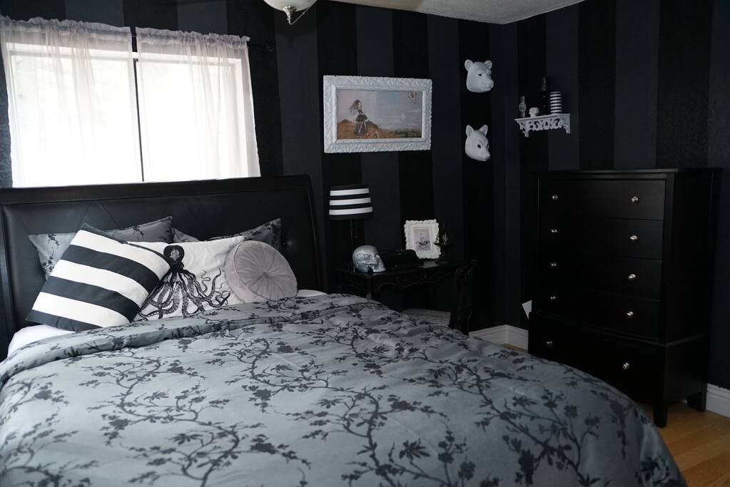 "Gothic" bedroom with queen bed