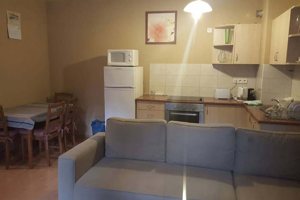 Kitchen viewed from exit to balcony