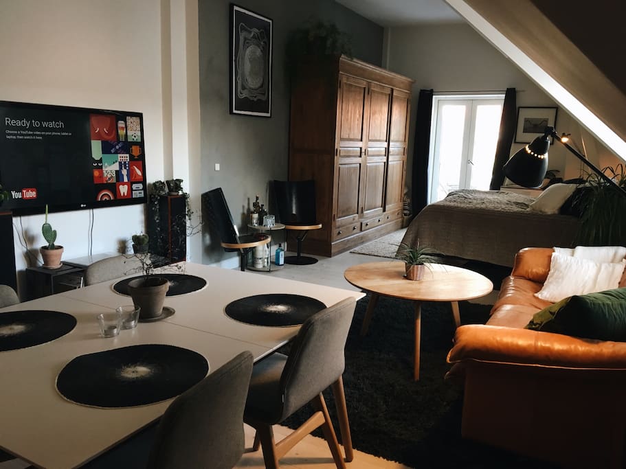 Big screen TV and LP record player