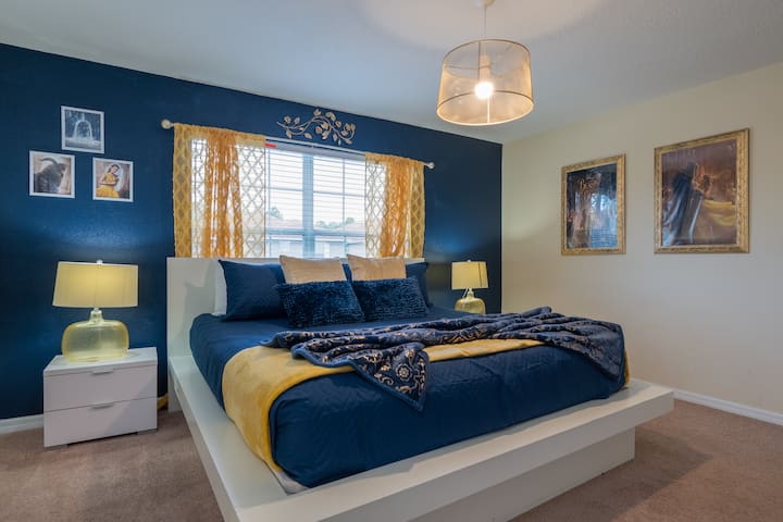 2nd floor- Master Bedroom with King Bed- Beauty & the Beast Themed.  From intricate details to elegant furnishings, every element has been carefully selected to evoke the essence of this enchanting tale.