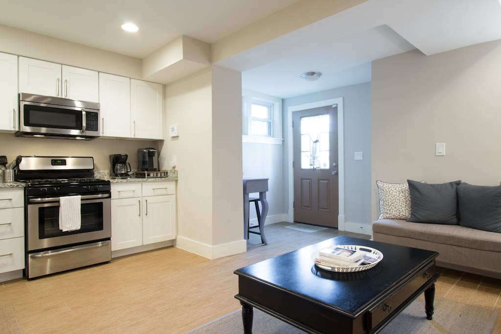The kitchen and living area combined--we don't have a full sized table but still pretty easy dine as a party of 4 by using the extra large coffee table. Makes great use of a smaller space.