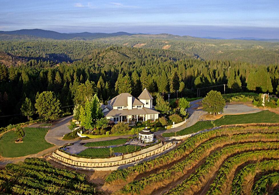 Rear of Manor Home. Looking out towards the Sierra Nevada Mountains.