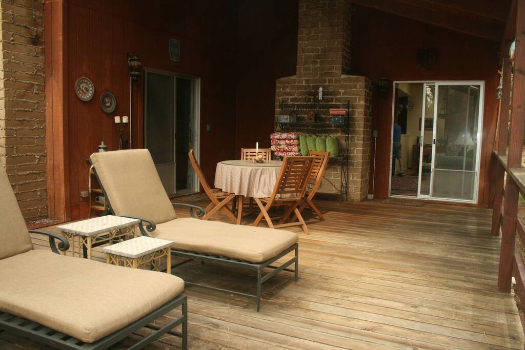The deck has seating for eight to dine alfresco or relax