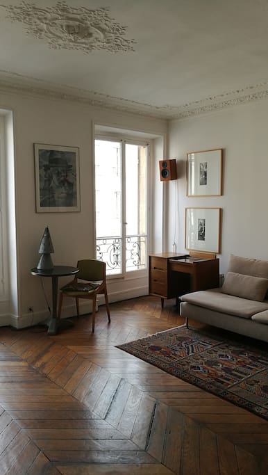 The living room, and its vintage furniture