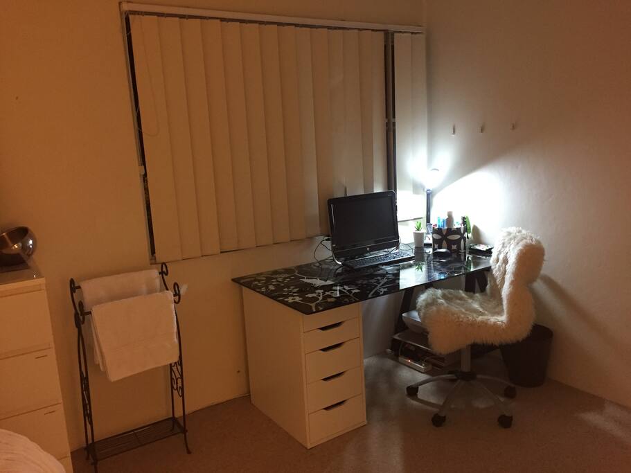 Spacious study nook with usb ports to charge all your devices and complimentary stationary