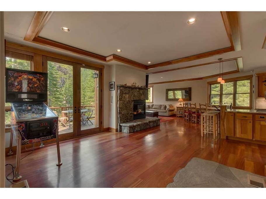 House entrance (pinball machines, open space for card table, yoga, etc)