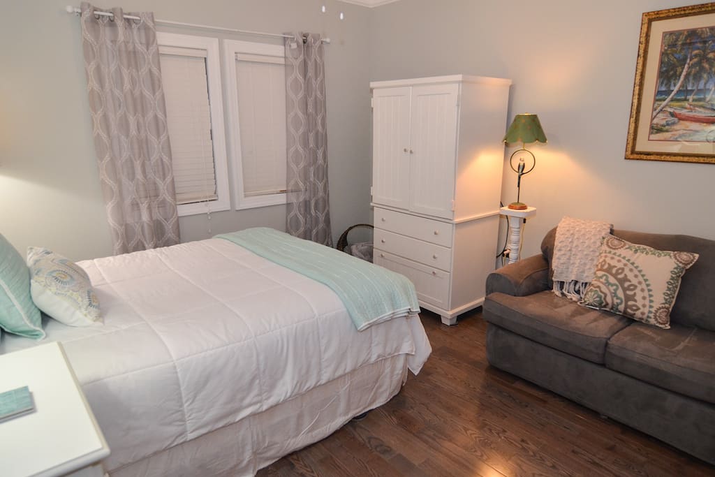 Condo features a plush queen size bed