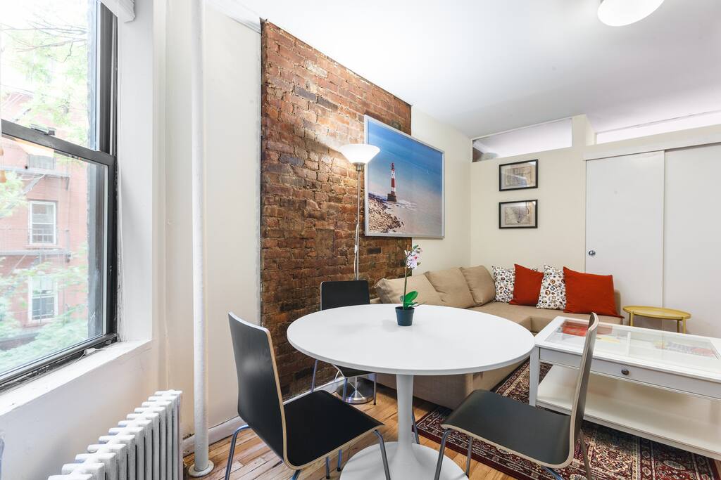 Dining area can seat 4 with the desk chair.