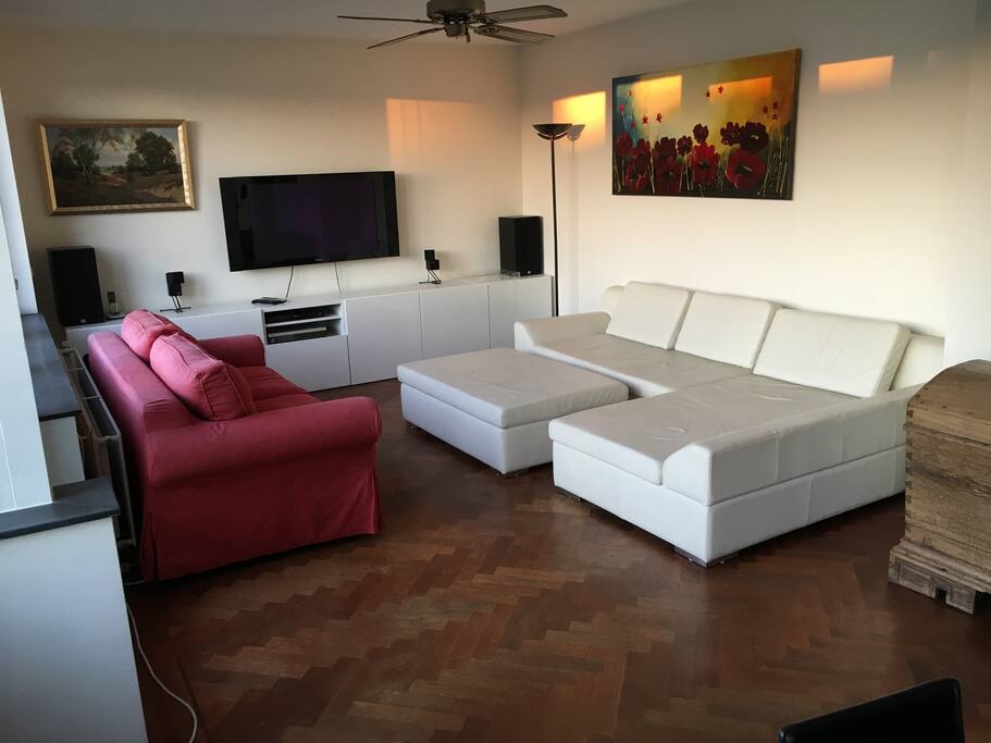 Spacious living room with lots of light
