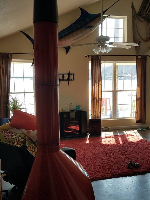 family room with fire place