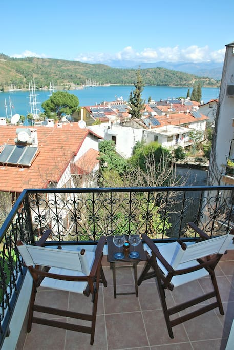 Balcony with sea and mountain views