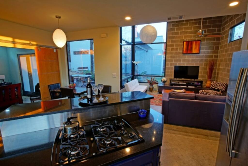 Kitchen into living room