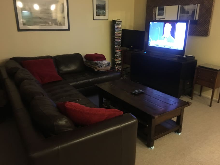 Leather couch in living room