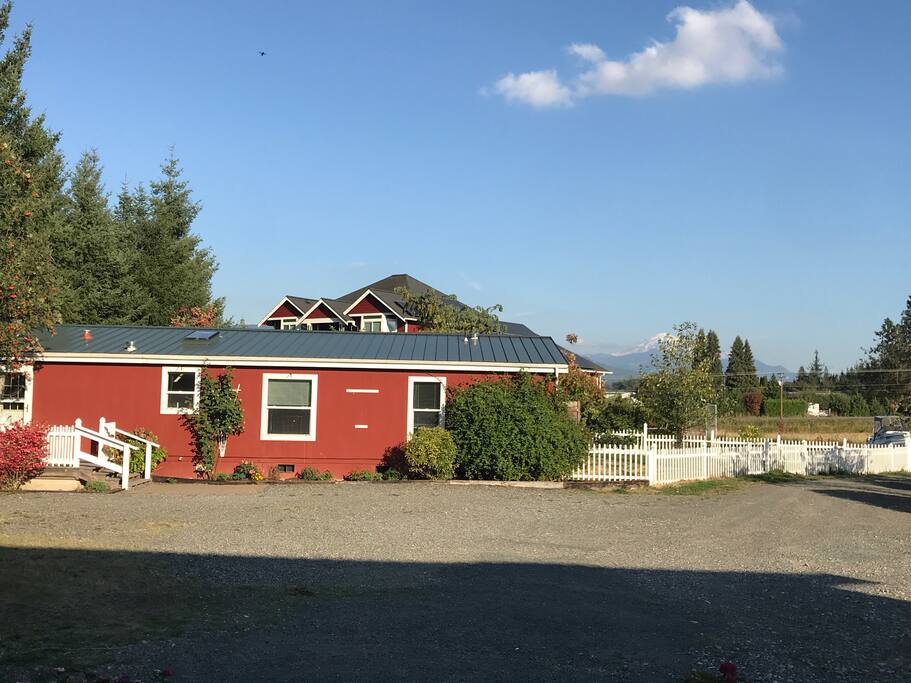 Parking area and steps to back deck