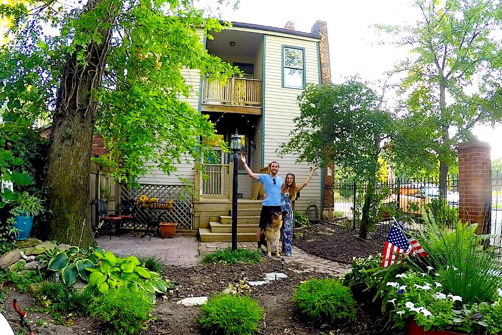 Our house has an adorable court yard perfect for sitting outside drinking beer and watching all the golf carts go by also that's our dog jack. Let us know if you need to bring your pup we are HUGE dog ppl