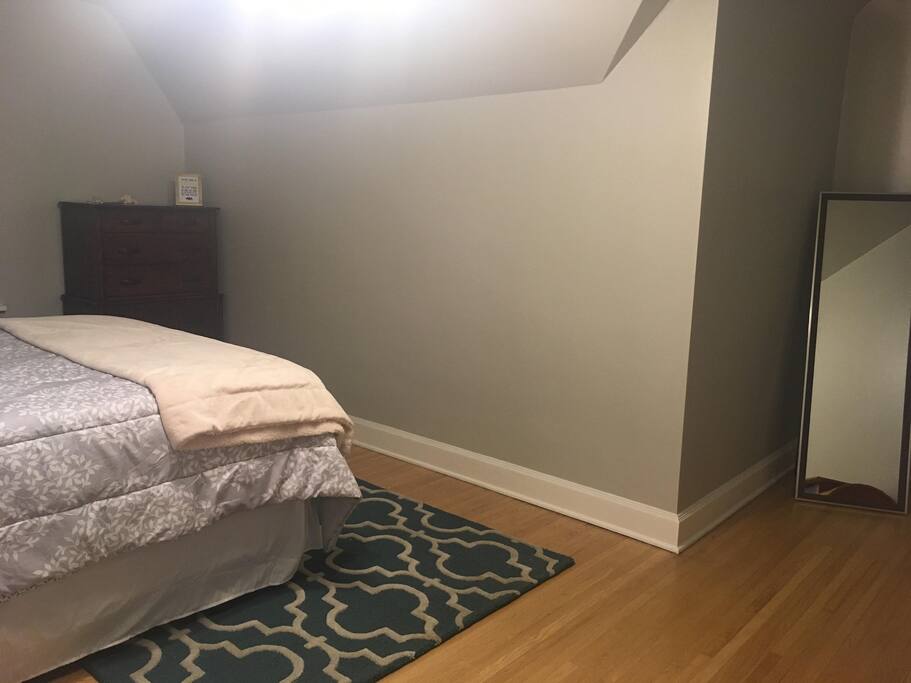 Full length mirror, dresser drawer, and closet