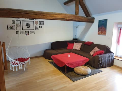 Cozy village house with exposed beams