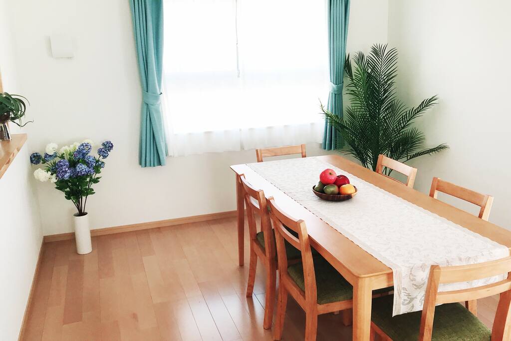 Dining table can seat six guests