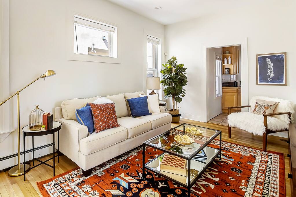 Living space with comfy couch.