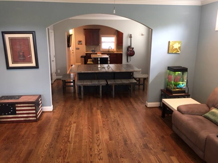 open floorpan: living room, dining room, kitchen
