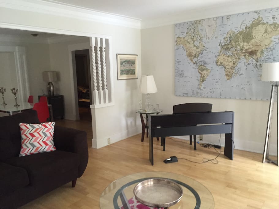 Living room with 88-key piano keyboard