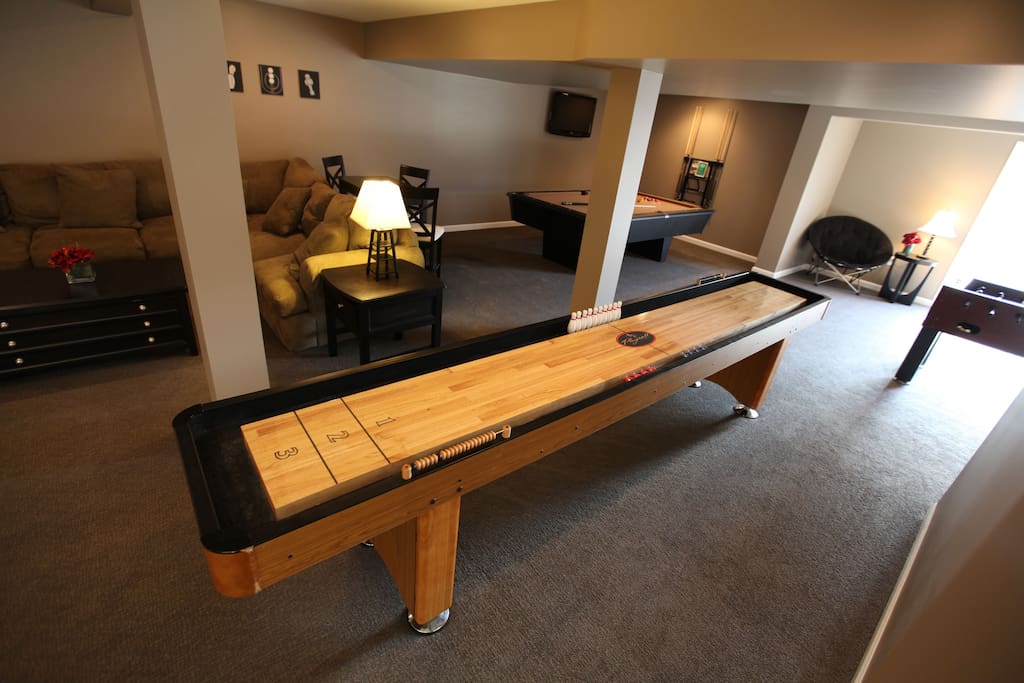 New basement Game Room! Shuffleboard, Pool Table, Foosball, Roll-A-Score, 2 DirecTV's, kitchenette, and bathroom