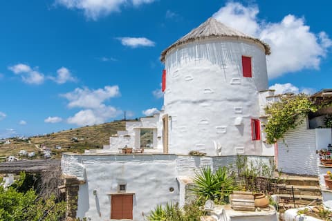 Tinos. Old Windmill in Triandaros village