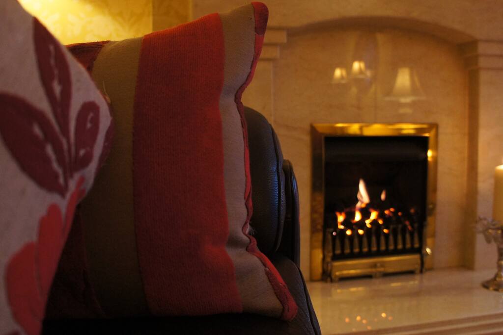 Two huge comfy leather sofas and either an open fire ( additional £80 charge onto our prices ) or electric fire but looks very realistic ( no charge) simply a wonderful beautiful sitting room with a hug 60inch Plasma TV to whil away those evenings when you've retired