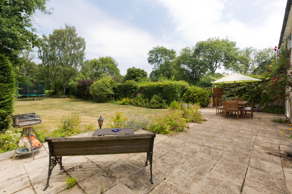 Garden with bbq and views across farmland/golf course